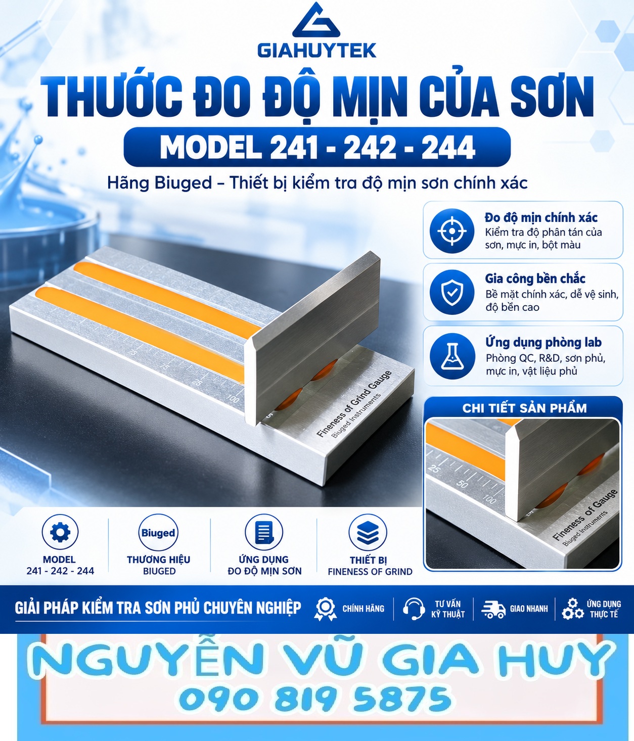 Thước đo độ mịn sơn Biuged BGD 241, BGD 242 và BGD 244